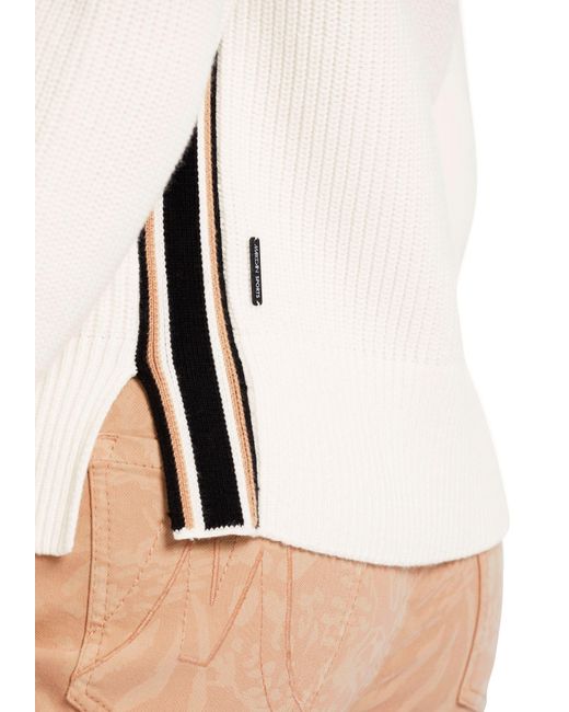 Marc Cain White Schalkragenpullover "Sports Graphic Booster" Premium mode Sweater mit Schalkragen