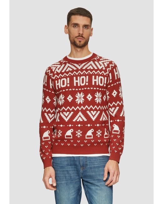 S.oliver Strickpullover Weihnachtspullover aus Baumwolle in Red für Herren