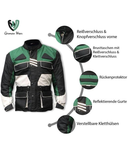 German Wear Motorradjacke GW315J Textilien Jacke Motorradjacke  Kombigeeignet Schwarz/Grün in Grün für Herren | Lyst DE