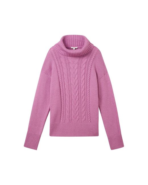 Tom Tailor Strickpullover Knit pullover cable turtleneck in Pink | Lyst DE