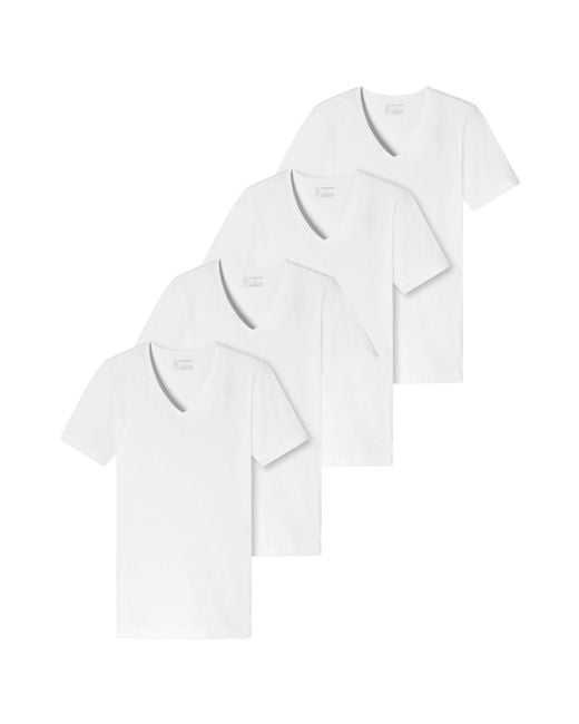 Schiesser T-Shirt V-Ausschnitt, kurzarm, im 4er Pack in White für Herren