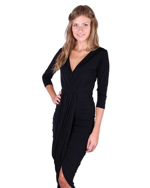 Sarcia.eu Black Midikleid John Zack Schwarzes tailliertes Kleid mit langen Ärmeln S