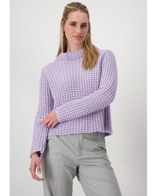 Monari Purple Stehkragenpullover aus Perlfangstrick