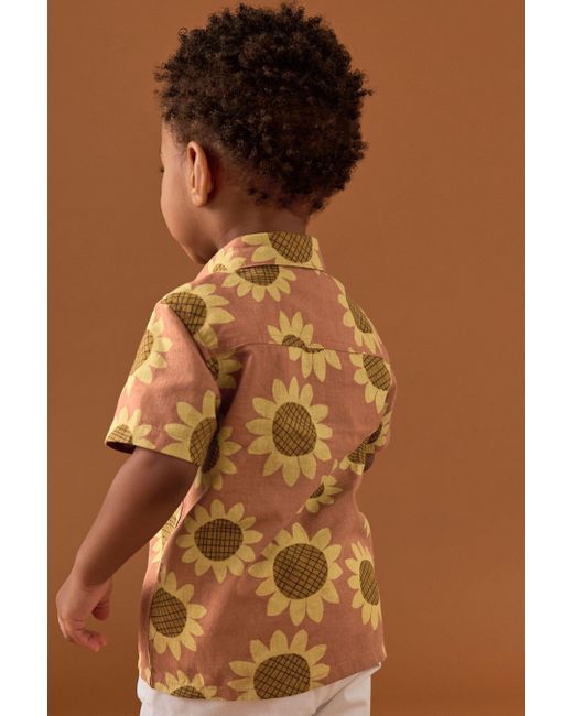 Next Kurzarmhemd Kurzärmliges Hemd mit Sonnenblumenmuster (1-tlg) in Brown für Herren