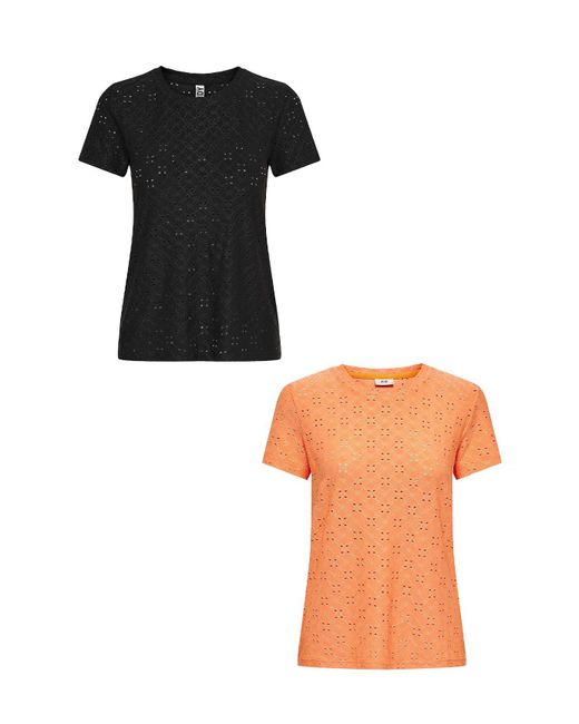 Jacqueline De Yong Black 2er-Set Kurzarm Rundhals T-Shirt (2-tlg) 7157 in Schwarz-Orange