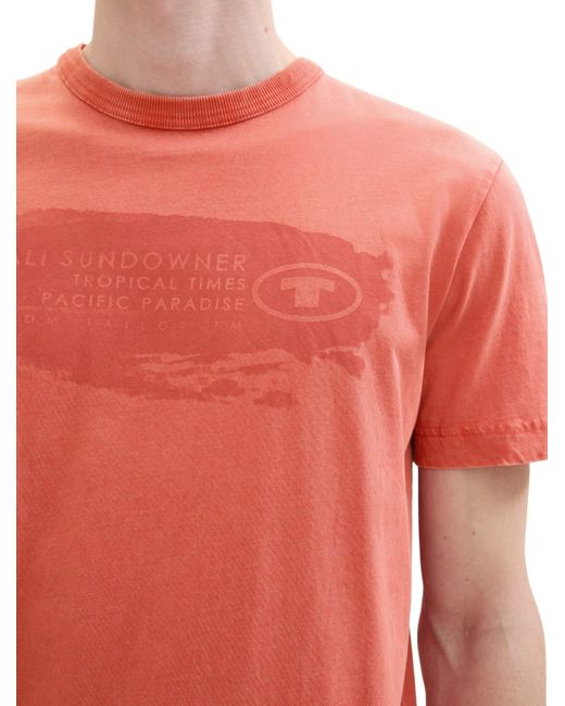 Tom Tailor Print-Shirt in vorgewaschener Optik in Red für Herren