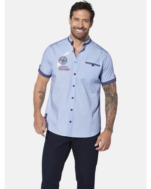 Jan Vanderstorm Kurzarmhemd BERGTHAL mit Kontrastdetails in Blue für Herren