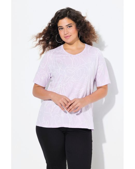 Ulla Popken White T-Shirt Tiermuster Classic V-Ausschnitt Halbarm