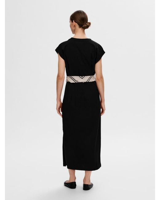 SELECTED Black Shirtkleid Legeres Sommerkleid Maxi Dress mit Bindegürtel (lang) 7500 in Schwarz