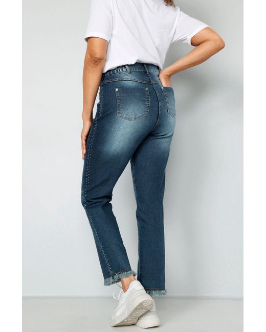 MIAMODA Blue Röhrenjeans Jeans Slim Fit Ziernieten 5-Pocket