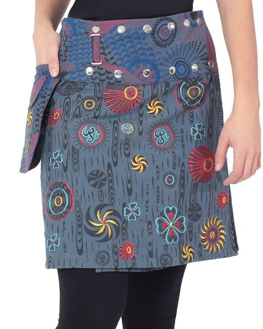 PUREWONDER Blue Wickelrock Rock mit Tasche und Stickerei sk184 Baumwolle Einheitsgröße