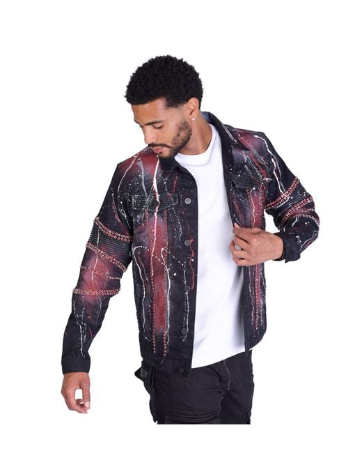 KINGZ Jeansjacke mit Schwarz S Totenkopf, Batik Waschung in Blue für Herren
