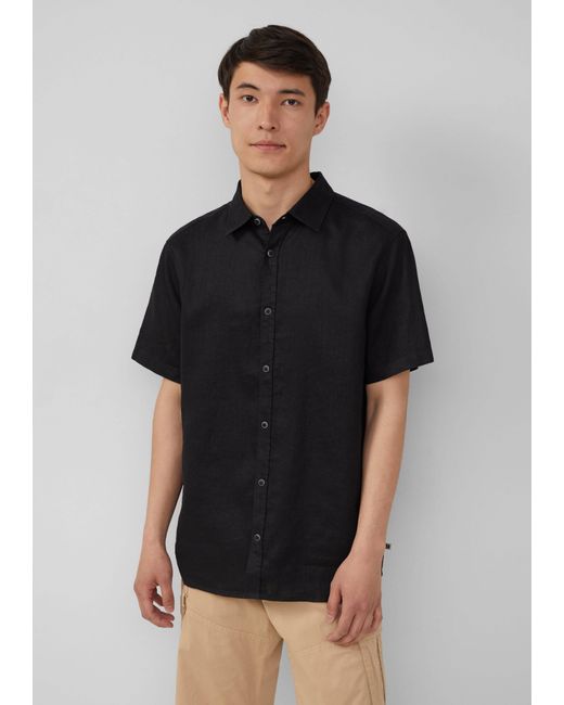 S.oliver Regular Fit: Leichtes Kurzarmhemd aus 100% Leinen in Black für Herren