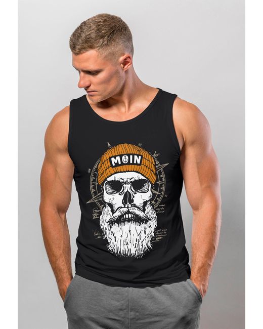 Neverless Tanktop Tank-Top Printshirt Moin Skull Windrose Kompass Totenkopf mit Print in Black für Herren