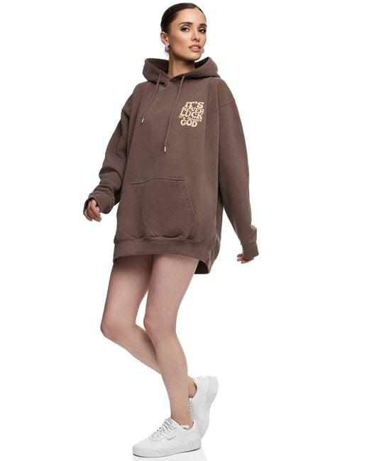 Worldclassca Brown Oversized "" Hoodie Kapuzenpullover Sweatshirt PRINT ` NEVER LUCK IT`S ALWAYS GOD