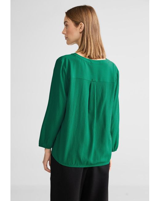 Street One Green Langarmbluse Crinkled tunic blouse w gather