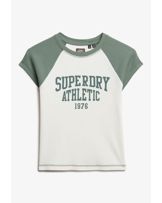 Superdry White Print-Shirt ATH ESS RAGLAN CAP SLEEVE TEE