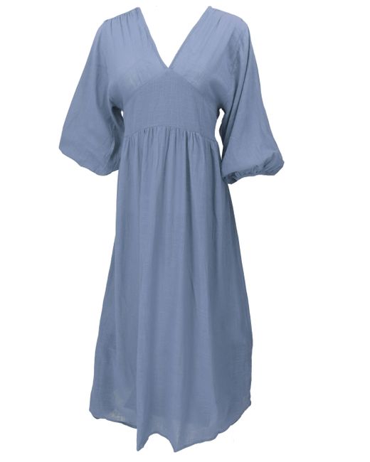 Guru-Shop Blue Midikleid Boho Sommerkleid, luftiges Langarm.. alternative Bekleidung
