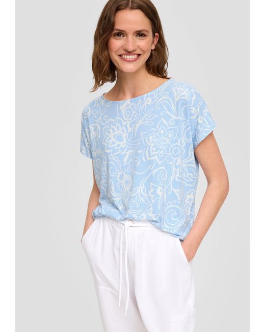S.oliver Blue Kurzarmshirt Viskose-Shirt mit All-over-Print im Relaxed Fit