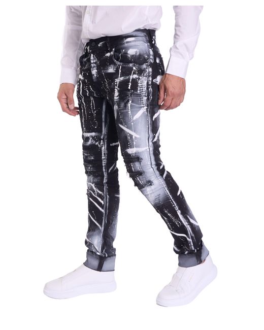KINGZ Slim-fit- Lässige Batik Biker Designer Jeans in Blue für Herren