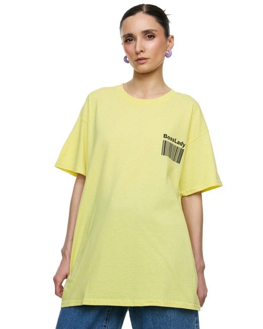Worldclassca Yellow Oversized Print GIRL BOSS T-Shirt lang Sommer Oberteil