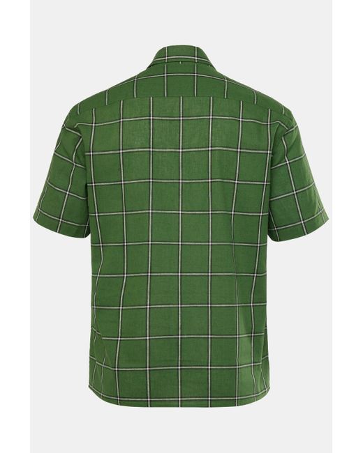 STHUGE Kurzarmhemd Hemd Halbarm Leinenmix Karo Kentkragen bis 8 XL in Green für Herren