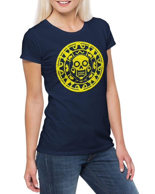 Urban Backwoods Blue Print- Aztec Skull Symbol T-Shirt Art American Tribe Native