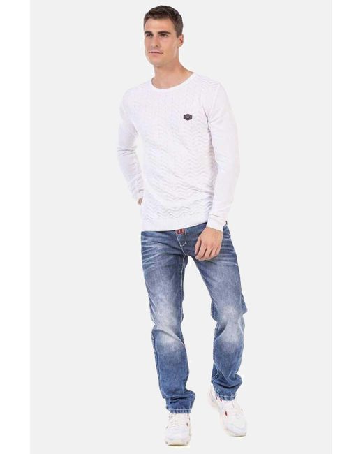 Cipo & Baxx Rundhalspullover Pullover mit Zopfmuster, CP240 in White für Herren