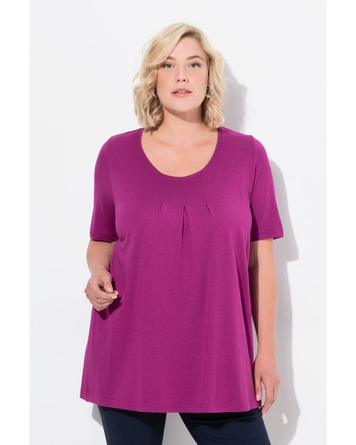 Ulla Popken Purple T-Shirt Zierfalten A-Linie Rundhals Halbarm Modal