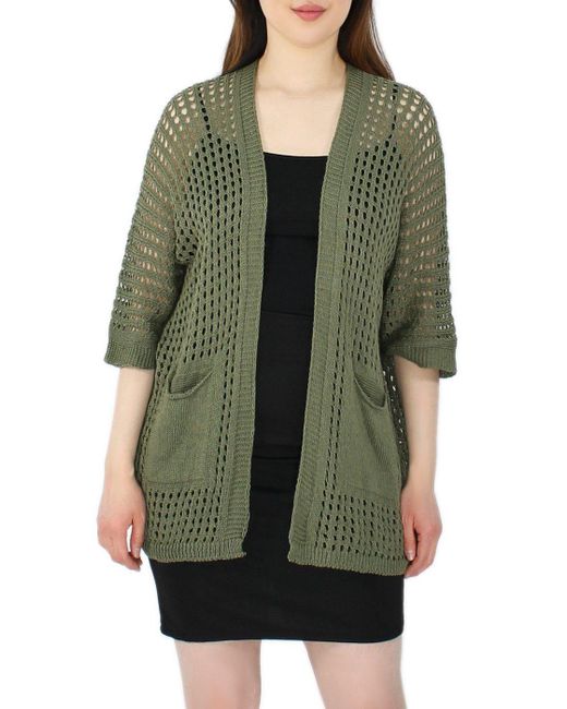 dy_mode Green Netzcardigan – Sommer Strickjacke mit Taschen