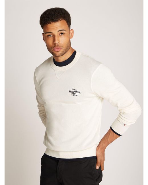 Tommy Hilfiger Rundhalspullover GRAPHIC COTTON CREW mit Logostickerei in Natural für Herren
