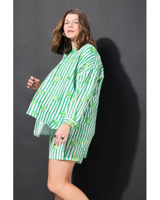 Studio Untold Green Hemdbluse Streifenbluse Musselin oversized