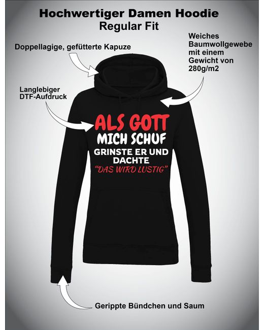 Youth Designz Black Kapuzenpullover Als Gott mich Schuf