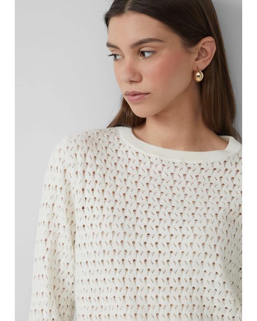 QS White Langarmshirt Leichter Baumwollpullover mit Ajourmuster