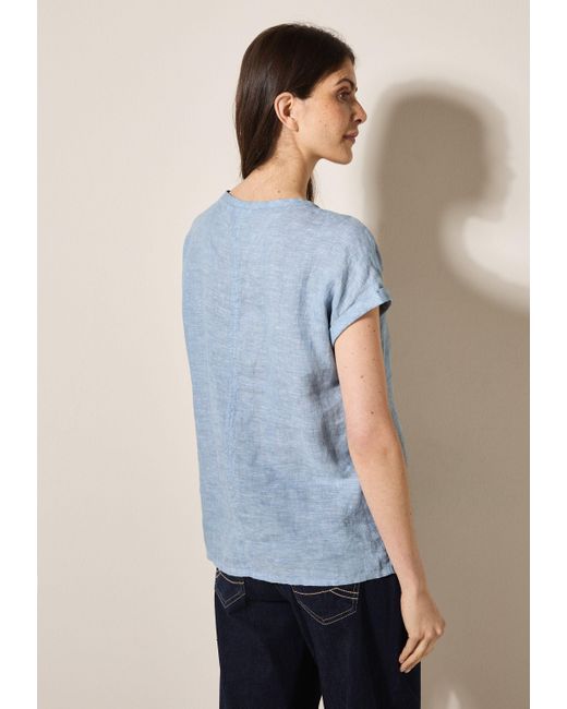Cecil Blue Kurzarmbluse Leinen Chambray-Bluse