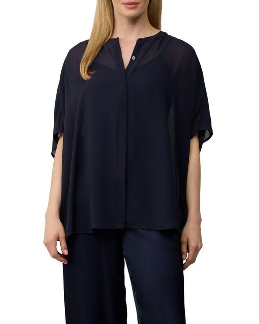 S.oliver Blue Kurzarmbluse – Transparente Poncho-Bluse aus Chiffon