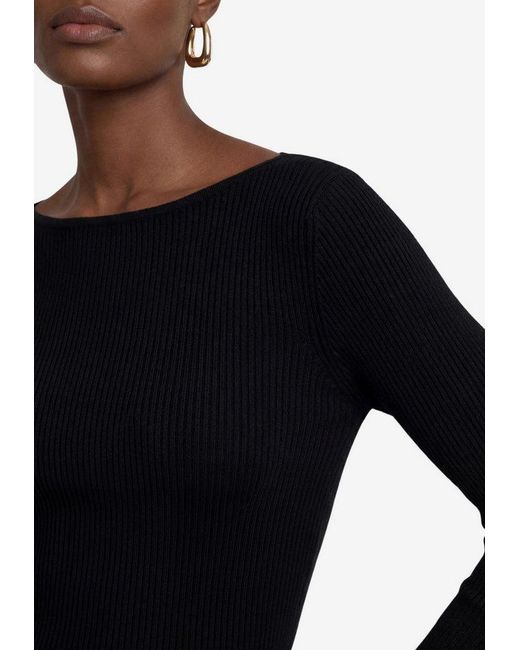 Zero Blue Strickpullover Mit U-Boot-Ausschnitt Und Tulpen-Ärmeln
