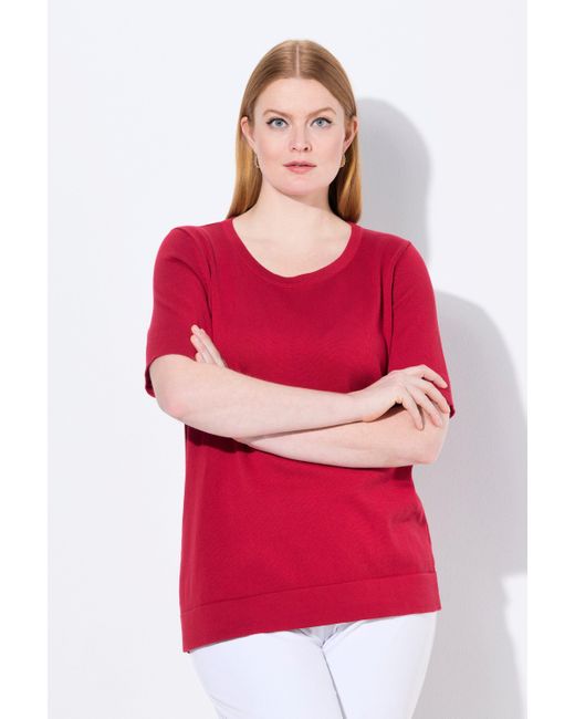Ulla Popken Red Strickpullover Twinset-Pullover Rundhals Halbarm Pima Cotton