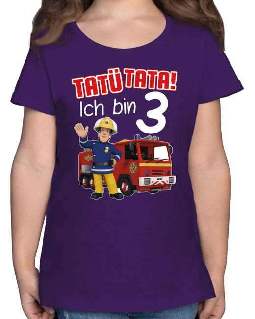 Shirtracer T-Shirt Tatü Tata! Ich bin 3 Geburtstag Feuerwehrmann Sam Mädchen in Purple für Herren