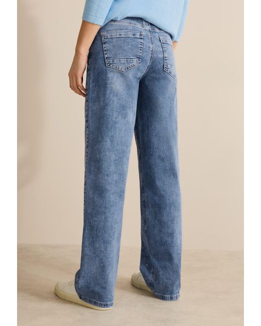 Cecil Blue Weite Jeans Style Neele mit Schmucksteinen