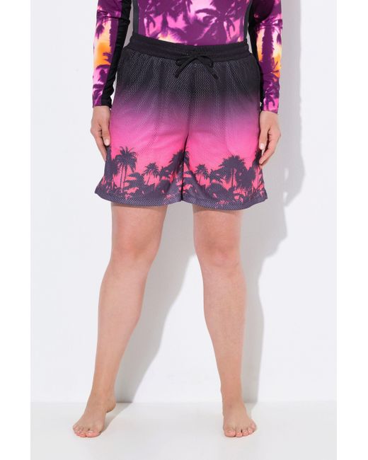Ulla Popken Pink Jeansshorts Aktiv-Shorts Mesh Palmen weites Bein Elastikbund