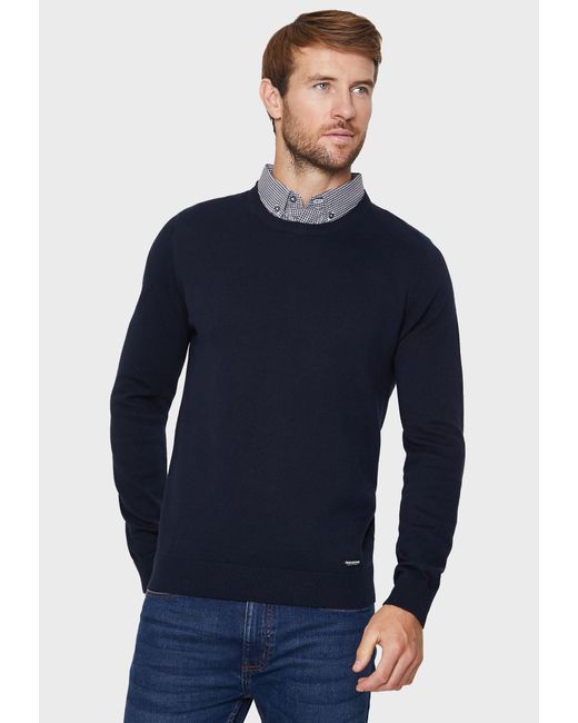 Threadbare Rundhalspullover Gibbs (1-tlg) mit Zopfstrickmuster in Blue für Herren