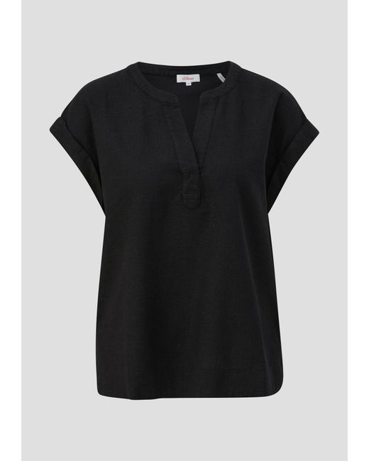 S.oliver Black Kurzarmbluse Blusenshirt aus Leinenmix