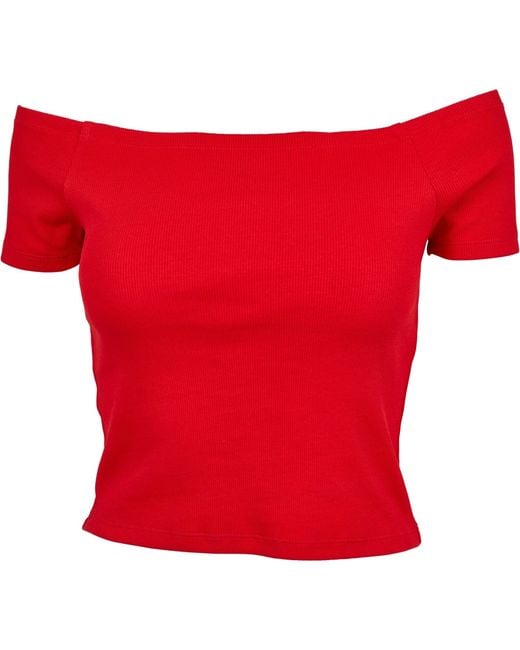 Urban Classics Red T-Shirt Ladies Off Shoulder Rib Tee