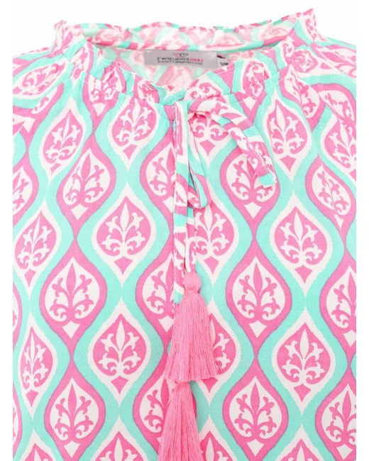 Zwillingsherz Pink Schlupfbluse "Ovale Ranken" besonderem Muster, Bindeband mit Tasseln