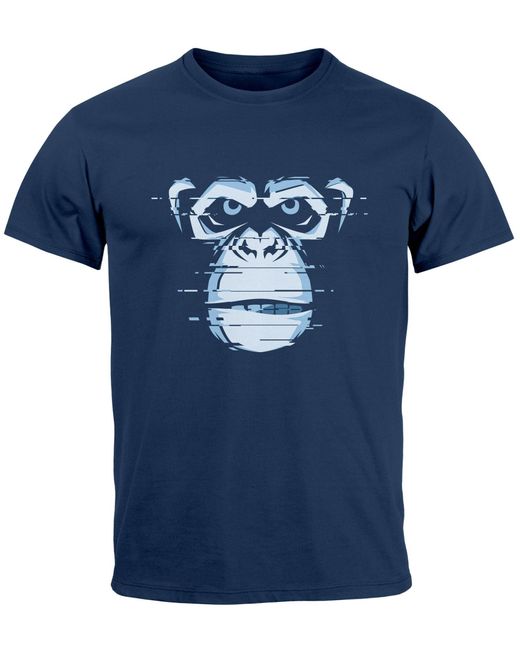 Neverless T-Shirt Brustprint Affe Motiv Digital-Art Aufdruck Printshirt mit Print in Blue für Herren
