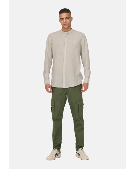 Only & Sons Langarmhemd Hemd Slim Fit Freizeithemd Caiden Solid mit in Gray für Herren
