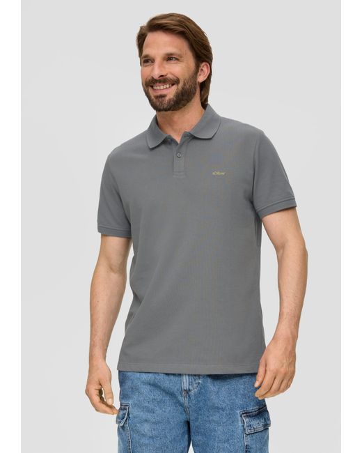 S.oliver Kurzarmshirt Poloshirt mit -Stickerei und Knopfleiste Logo in Gray für Herren