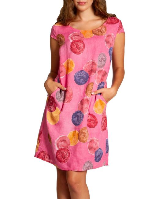 Caspar Pink Sommerkleid SKL033 leichtes knielanges Sommer Leinenkleid mit Punkte Print Luftig leicht