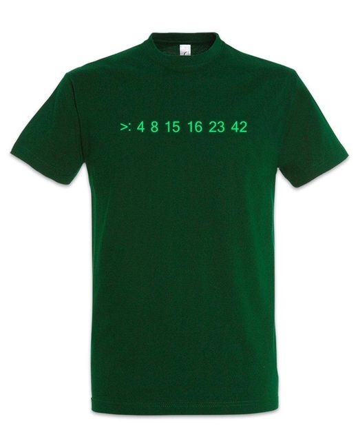 Urban Backwoods Print- Lost Code T-Shirt number Numbers Nummer 4 8 15 16 23 42 Lotto in Green für Herren